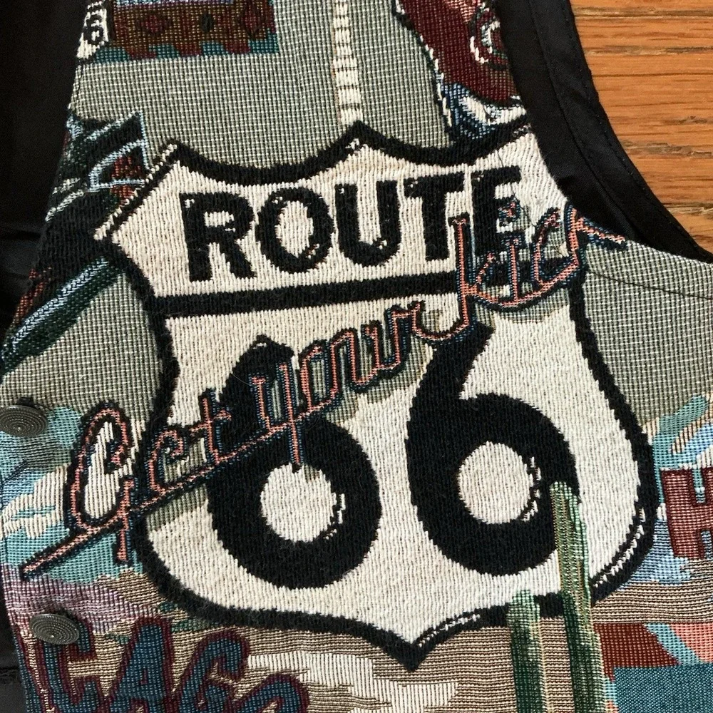 Vintage Route 66 Made in USA Wrapper Tapestry Vest Size Medium